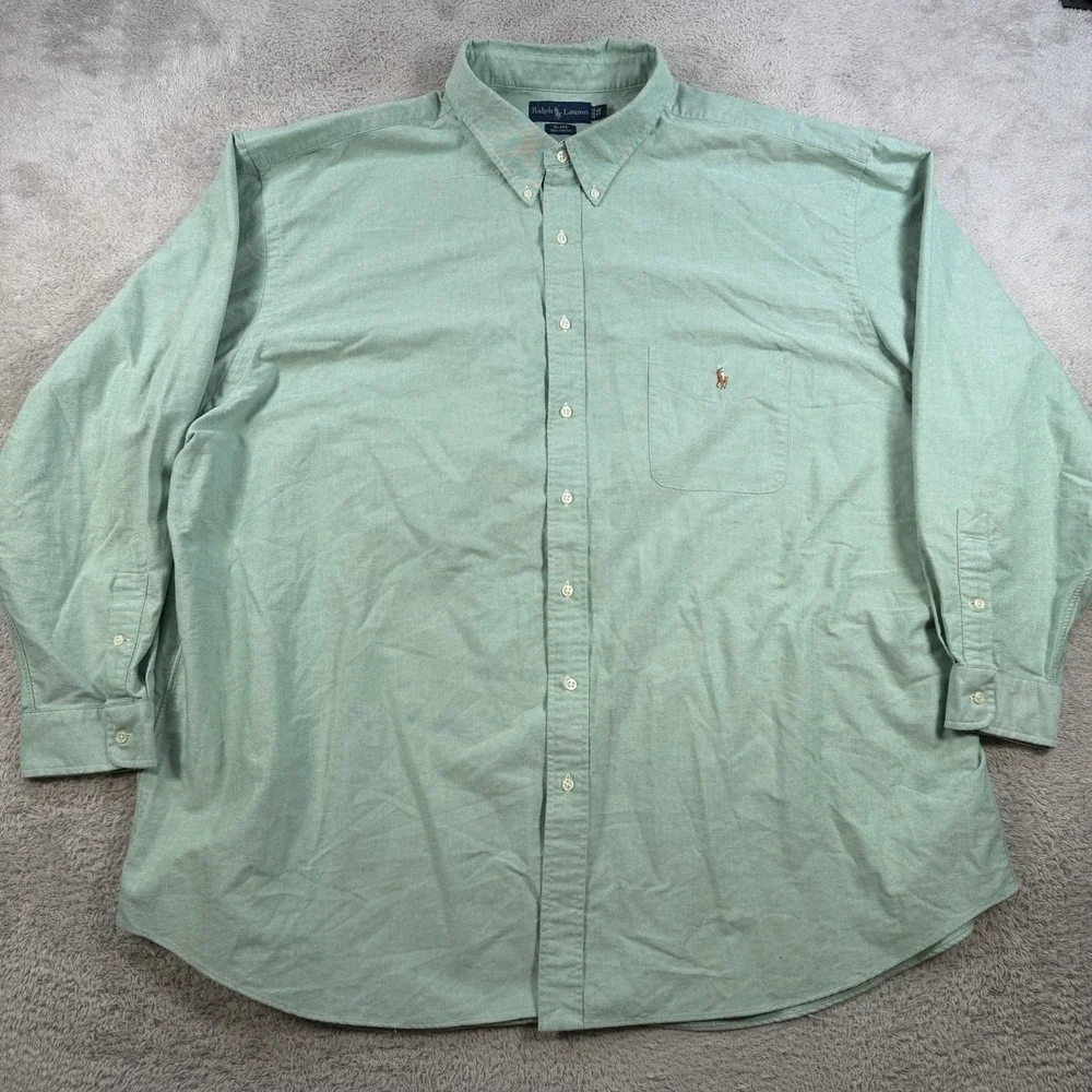 Polo Ralph Lauren Shirt Men 4XB Green Blake Long Sleeve Button Flesh Pony Pocket